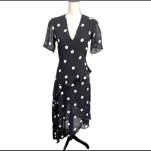 H&M Black and White Crepe Polkadot tiered dress. Size 6